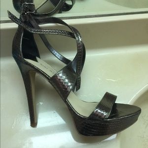 Pewter platform strapped heels